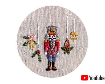 Pdf pattern + video tutorial "Nutcracker. Nutcracker" 10 cm (4 inch) hand embroidery Christmas design. Digital download, for beginners