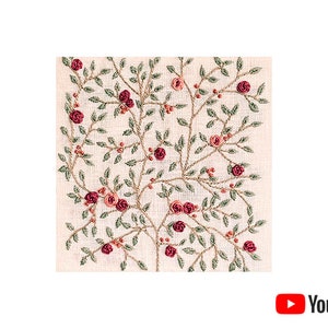 Pdf pattern + video tutorial "Victorian roses" 15x15cm or 20x20 cm. Hand embroidery floral design for wall hanging. Digital download