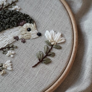 Pdf pattern video tutorial Hedgehog 15 cm 6 inch hand embroidery cute animal design, floral elements. Digital download, for beginners image 5