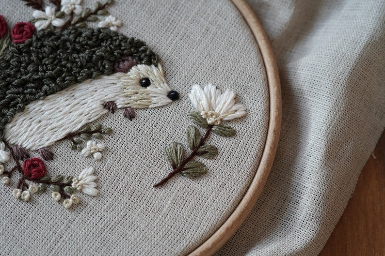 Pdf pattern video tutorial Hedgehog 15 cm 6 inch hand embroidery cute animal design, floral elements. Digital download, for beginners image 5