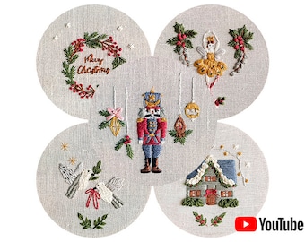 Set of pdf patterns + video tutorials "Nutcracker" 10 cm (4 inch) hand embroidery Christmas designs. Digital download, for beginners