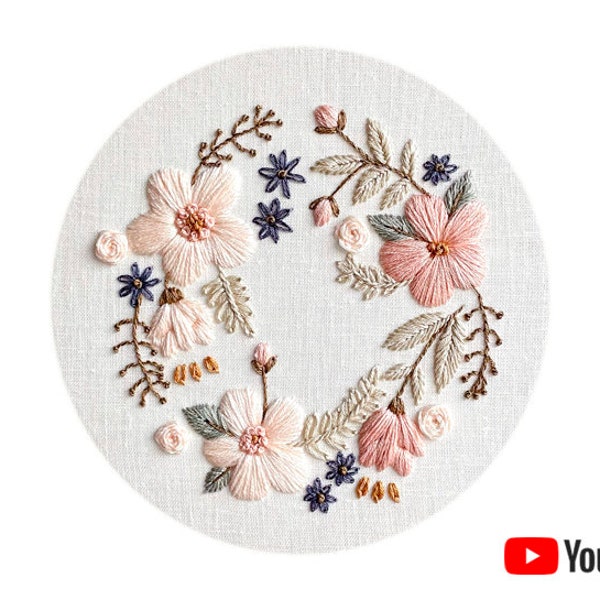 Patron PDF "Fée du jardin" + tutoriel vidéo 15 cm (6 pouces) de motif floral brodé à la main, pour débutants. Modèle imprimable numérique