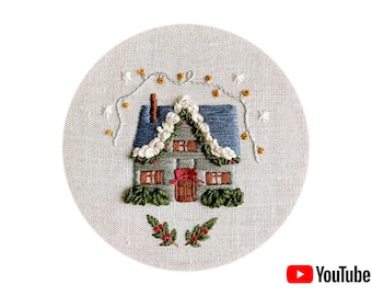 Pdf pattern + video tutorial "Nutcracker. House" 10 cm (4 inch) hand embroidery Christmas design. Digital download, for beginners