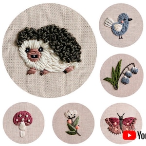 Pdf-mönster + videohandledning "11 element för broderi". Handsömnad med naturliga blom- och djurmönster för nybörjare. Digital nedladdning.