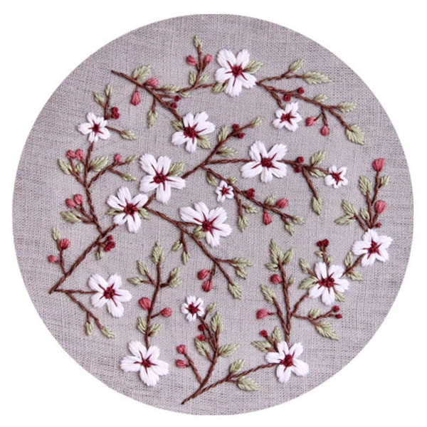 Pdf pattern "Sakura Blossom" 20 cm (8 inch) hand embroidery floral design, white flowers, for beginners. Digital download