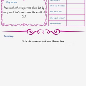 May include: A printable worksheet for a chapter summary of Matthew 4 in the Bible. The worksheet includes sections for key verses, who wrote it, when it was written, who it was for, why it was written, and key characters. The worksheet also includes a section for a summary and main themes.