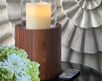 Acacia Wood Cremation Urn with LED Candle: Medium Keepsake Urn