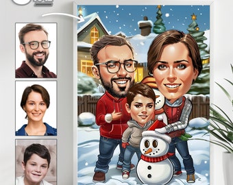 Custom Family Caricature, Personalized Christmas Gift, Cartoon Style Portrait, Family Holiday Keepsake, Digital Drawing