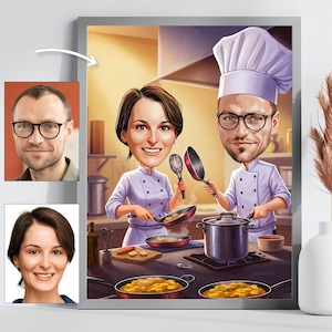 Caricatura de chef personalizada / Dibujo animado de cocina personalizado / Regalo de arte digital único para chefs, amantes de la comida y decoración de cocina