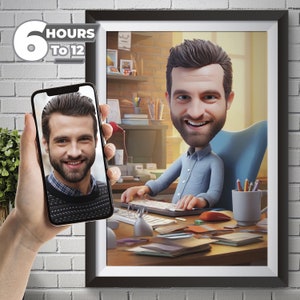 Retrato de caricatura 3D de jefe personalizado: de su foto, estilo de dibujos animados en 3D, jefe masculino, regalo único y especial para hombres, descarga digital.