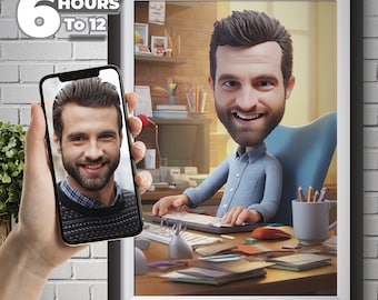 Custom Boss 3D Caricature Portrait - From Your Photo, 3D Cartoon Style, Male Boss, Unique and Special Gift For Men, Digital Download.