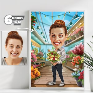 Benutzerdefinierte Floristen-Karikaturporträt - personalisiertes Geschenk für Floristen, Cartoon-Stil, digitaler Download
