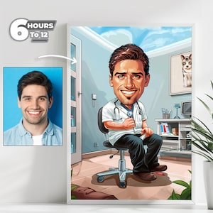 Custom Veterinarian Caricature Portrait - Personalized Cartoon Style Art, Unique Gift for Vets, Digital Download