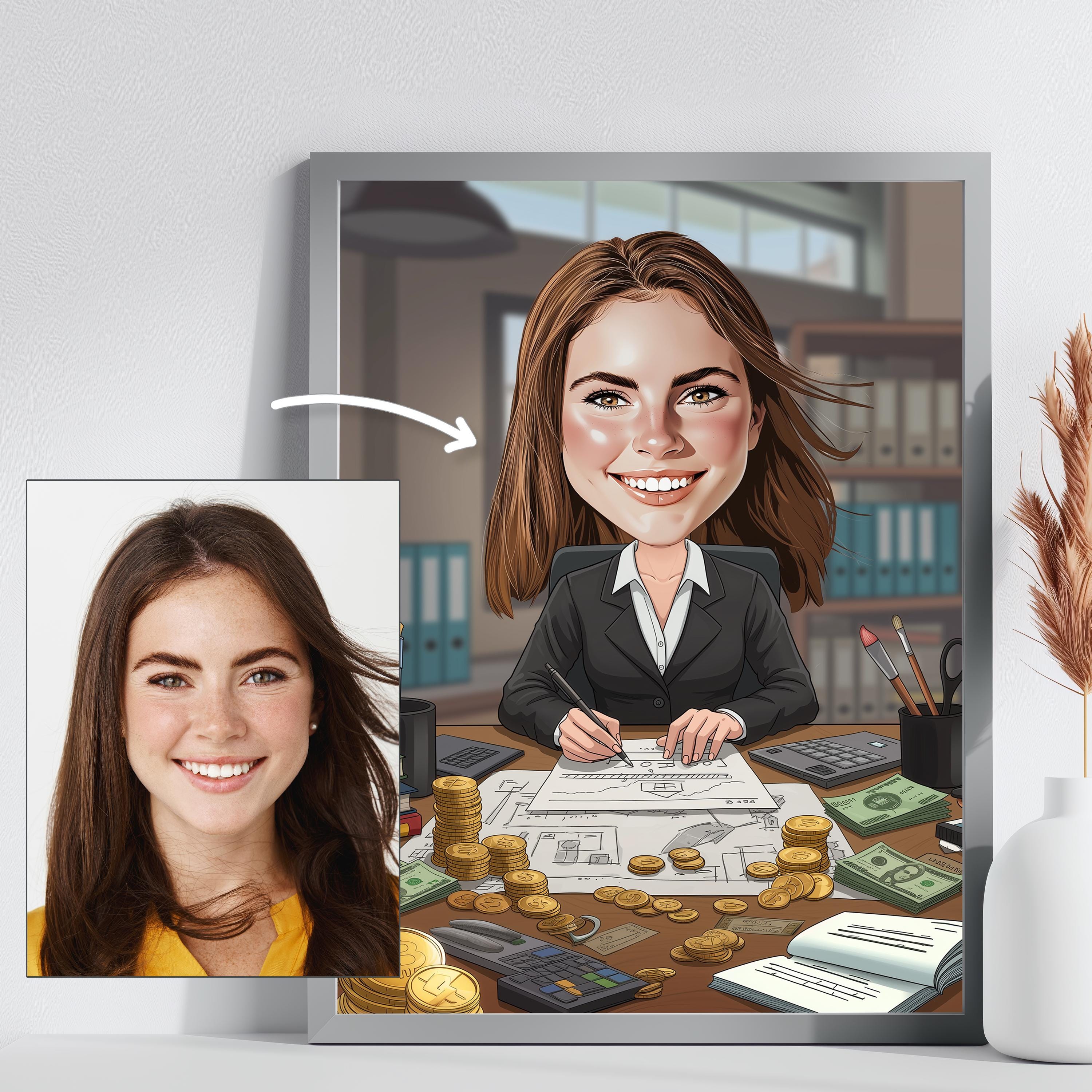 Custom Business Portrait, Personalized Accountant Caricature from Photo, Financial Professional Digital Art, Office Success Gift Drawing