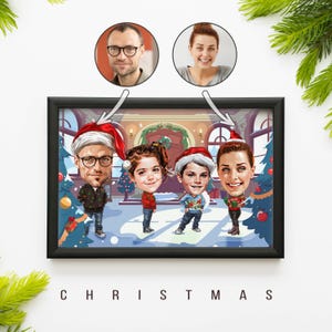 Aangepaste cartoonanimatie, gepersonaliseerd familieportret, vakantiekarikatuur, portret in cartoonstijl, digitale tekeningen en illustratie