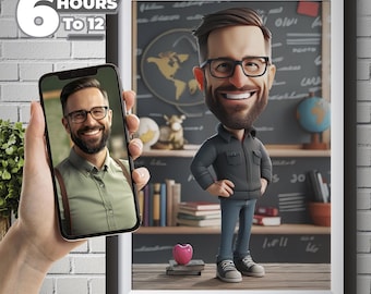 Custom Professor 3D Caricature Portrait - From Your Photo, 3D Cartoon Style, Male Professor, Special Gift For Men, Digital Download