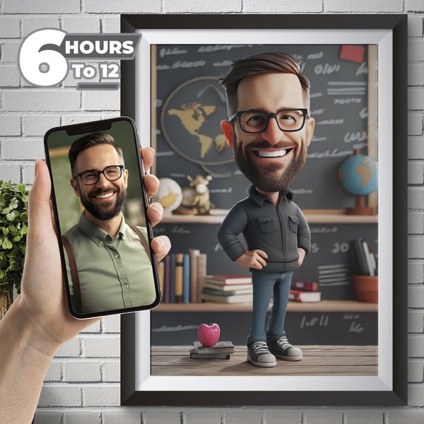 Retrato de caricatura 3D de profesor personalizado: de su foto, estilo de dibujos animados en 3D, profesor masculino, regalo especial para hombres, descarga digital