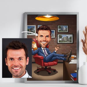 Custom Realtor Portrait, Personalized Real Estate Agent Caricature, Business Gift, Professional Office Drawing, Digital Cartoon Print Gift