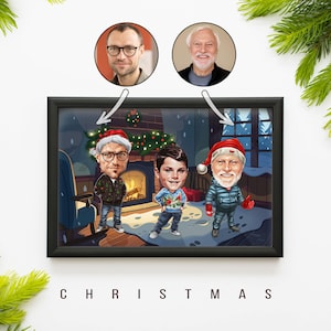 Aangepaste cartoonanimatie, gepersonaliseerd familieportret, vakantiekarikatuur, portret in cartoonstijl, digitale tekeningen en illustratie