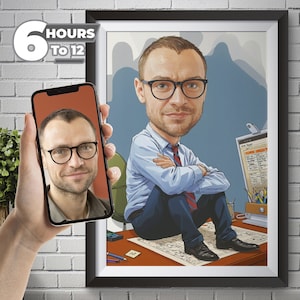 Ritratto caricaturale personalizzato del capo - Dalla tua foto allo stile caricaturale, uomini al comando, regalo speciale per lui, download digitale