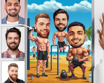 Regalo de entrenamiento de caricatura personalizado - Arte de pared de gimnasio de dibujos animados de culturista - Póster de fitness Arte de pared de atleta - Regalo de amante de los deportes Gimnasio personalizado