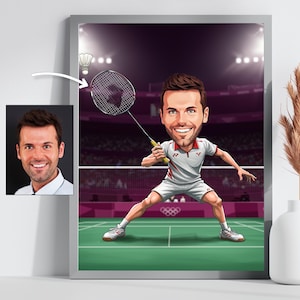 Benutzerdefinierte Badminton Karikatur Geschenk - Personalisiertes Sportporträt für Badminton Spieler - Einzigartige digitale Karikaturkunst für Athleten & Fans