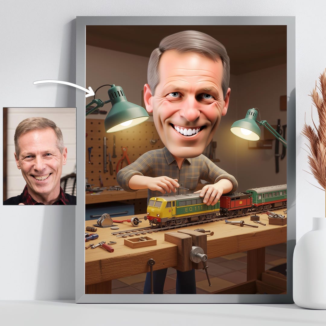 Custom Model Train Caricature | Hobby Workshop Wall Decor, Collector ...
