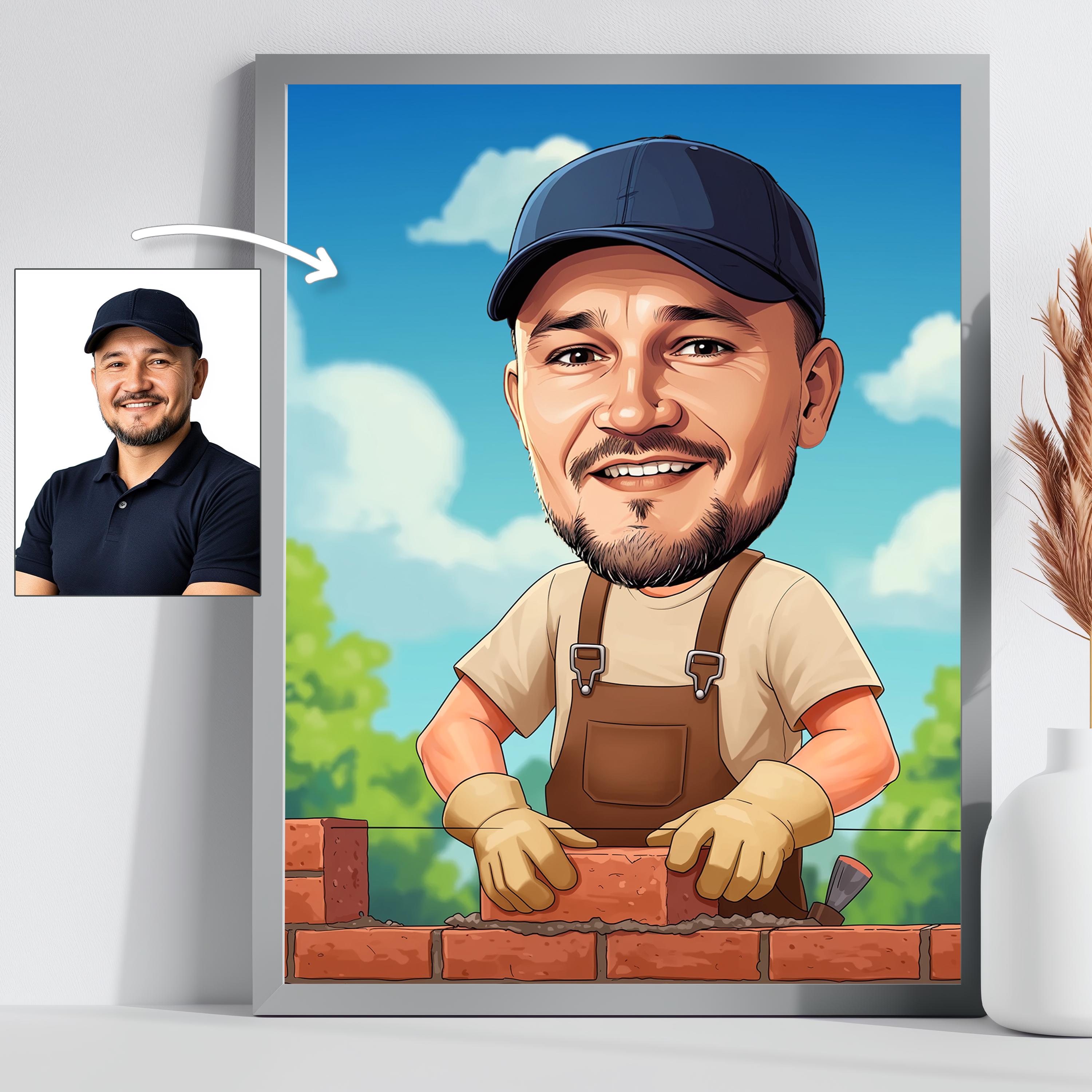 Custom Builder Caricature, Personalized Worker Cartoon Portrait, Fun ...