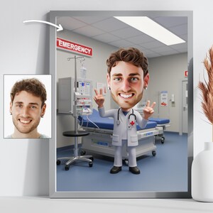 Caricatura de médico personalizada – Retrato de desenho animado médico personalizado – Presente de arte hospitalar engraçado – Ilustração de herói da saúde digital
