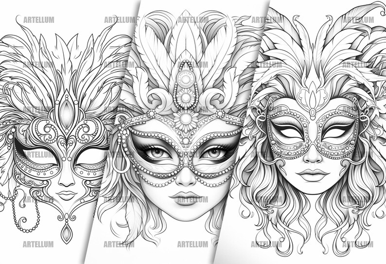 30 Masquerade Mask Digital Coloring Pages Carnival Mask - Etsy