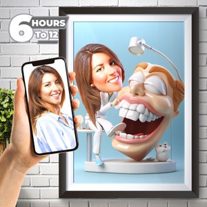 Ritratto caricatura 3D di dentista personalizzato - Dalla tua foto, stile cartone animato 3D, dentista donna, regalo speciale per le donne, download digitale.