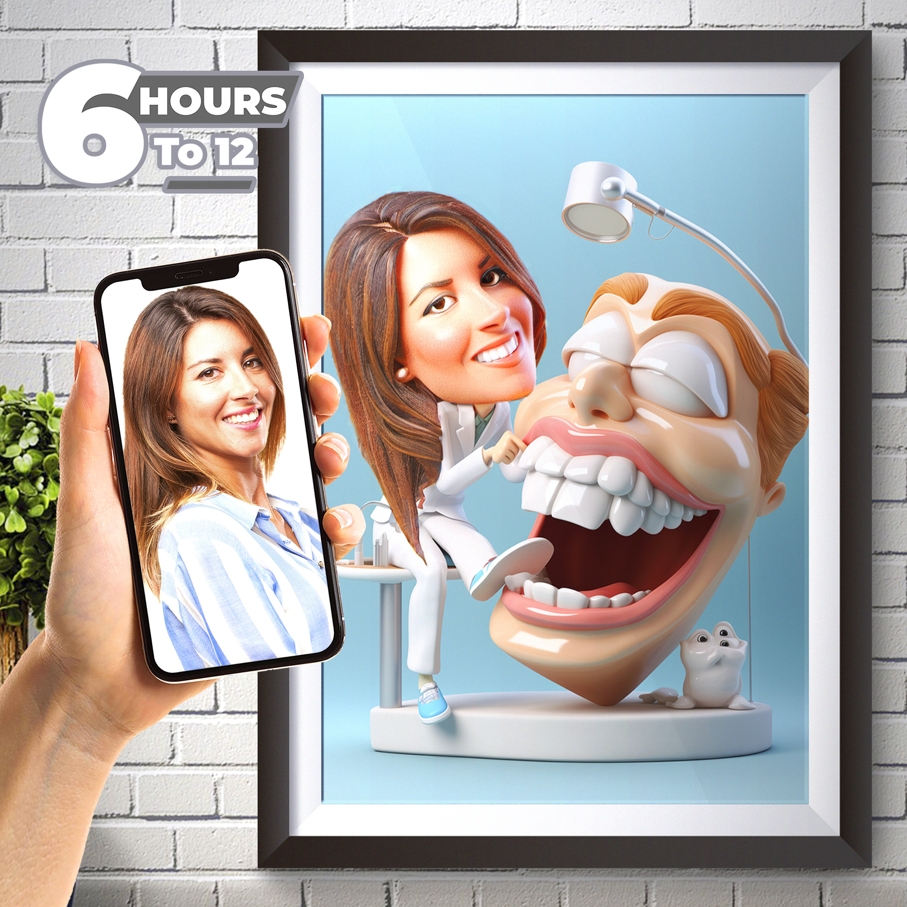 Custom Dentist 3D Caricature Portrait - From Your Photo, 3D Cartoon Style, Female Dentist, Special Gift For Women, Digital Download.
