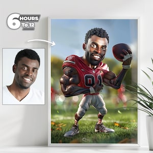 Custom Football Caricature Portrait - From Your Photo, 3D Cartoon Style, Football Player, Special Gift For Men, Digital Download