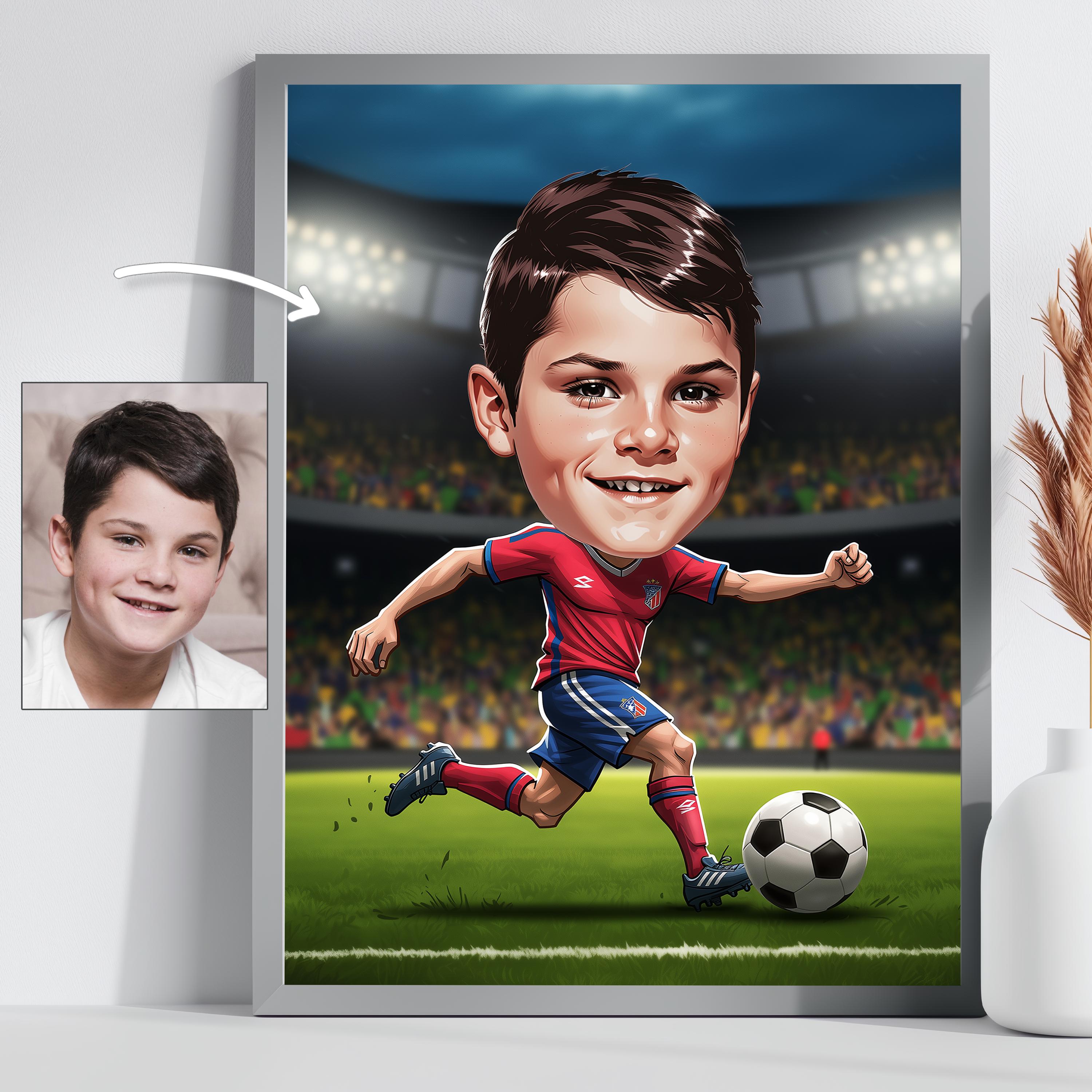 Custom Soccer Caricature | Personalized Kid Football Portrait | Unique Sports Gift | Funny Soccer Artwork | Birthday Gift for Young Players