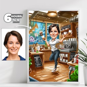 Benutzerdefinierte Barista Cartoon - Personalisiertes Coffee Shop Worker Portrait - Kaffeeliebhaber - Digitaler Download