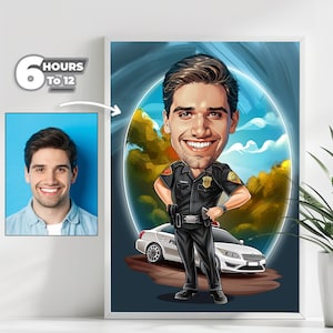 Custom Police Officer Caricature Portrait - Unique Gift for Officers From Your Photo, Cartoon Style, Digital Download