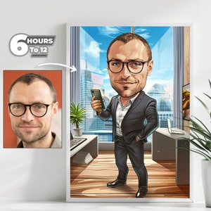 Ritratto di caricatura di uomo d'affari personalizzato - Regalo personalizzato per professionisti, stile cartone animato, regalo per imprenditori, download digitale
