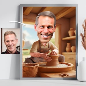 Custom Potter Caricature | Artisan Pottery Wheel Wall Decor Print, Funny Clay Artist Poster, Unique Potter Lover Gift, Studio Craft Art