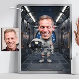 Caricatura de astronauta personalizada: arte de dibujos animados espaciales personalizados, regalo cósmico único para amantes del espacio, retrato digital del espacio exterior