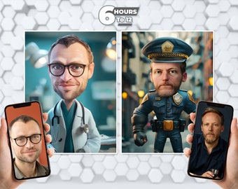 Benutzerdefiniertes Karikaturporträt - von Ihrem Foto, einzigartiges und besonderes Geschenk für jeden Anlass, personalisierte 3D-Karikatur digitaler Download.