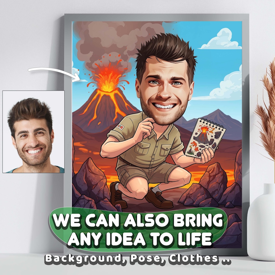 Custom Volcano Scene, Volcanic Cartoon, Photo to Cartoon | Personalized ...