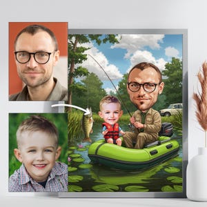 Custom Fishing Caricature – Personalized Fishing Gift for Dad, Grandpa, or Fisherman – Unique Digital Cartoon Portrait