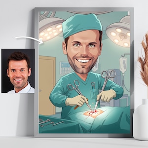 Caricatura de cirujano personalizada / Dibujo animado divertido de quirófano / Regalo de graduación de médico / Arte mural quirúrgico / Archivo digital médico