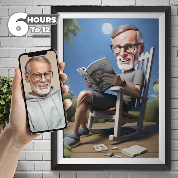 Custom Retirement 3D Caricature Portrait - From Your Photo, 3D Cartoon Style, Male Retirement, Special Gift For Men, Digital Download.