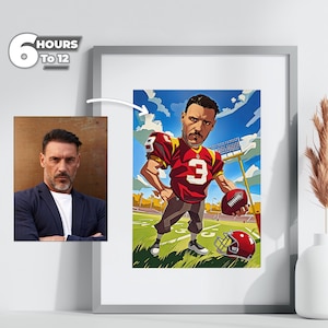Ritratto personalizzato della caricatura del giocatore di football americano: dalle tue foto a un regalo unico per atleti e fan, download digitale