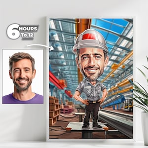 Ritratto di caricatura di caposquadra personalizzato - Regalo unico per operai edili e capisquadra, stile cartone animato, download digitale