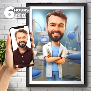Caricatura 3D personalizzata del dentista: dalla tua foto, stile cartone animato 3D, dentista maschio, regalo unico e speciale per gli uomini, download digitale.