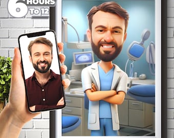 Custom Dentist 3D Caricature Portrait - From Your Photo, 3D Cartoon Style, Male Dentist, Unique and Special Gift For Men, Digital Download.