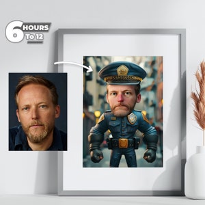 Benutzerdefinierte Polizist Karikatur Porträt - von Ihrem Foto, einzigartiges Geschenk für Polizisten, 3D Cartoon Stil, digitaler Download