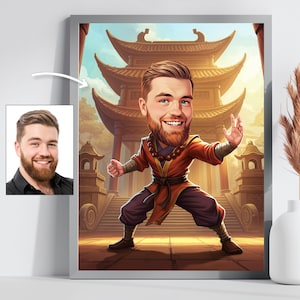 Custom Kung Fu Cartoon Gift, Personalized Shaolin Warrior Martial Arts Caricature Art, Kung Fu Gift Idea, Zen Decor for Martial Arts Lover